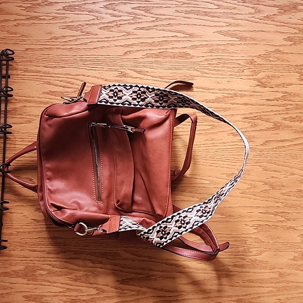 Cognac Faux Leather Backpack Purse